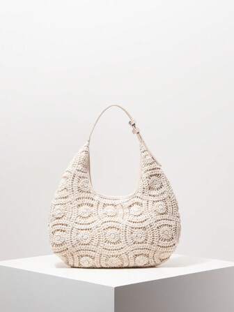 Blumen-Häkelarbeits-Schultertasche mit Hohlmuster, Boho Beach Bags für Frauen, Premium-Stil Shopper Taschen für Damen, Frauen Urlaubsoutfits, Reisenotwendigkeiten, elegante Tasche für Frauen (Muster zufällig)