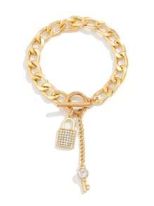 Collar de colgante de llave en forma de candado de cadena punk europeo y americano para mujeres, clásico y de moda, pulsera geométrica con hebilla OT y cadena microincrustada