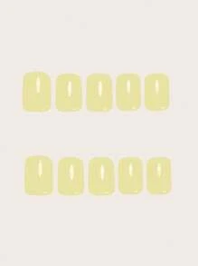Eleva il tuo stile con 24 unghie finte corte a forma quadrata, gel, colore giallo pollo fresco e vivace, giallo pallido, colore solido, elegante per primavera ed estate, uso quotidiano, colore giallo cremoso, copertura totale, kit per unghie finte per donne e ragazze, include 1 foglio di adesivi e 1 striscia di lime in gel jelly, spedizione casuale