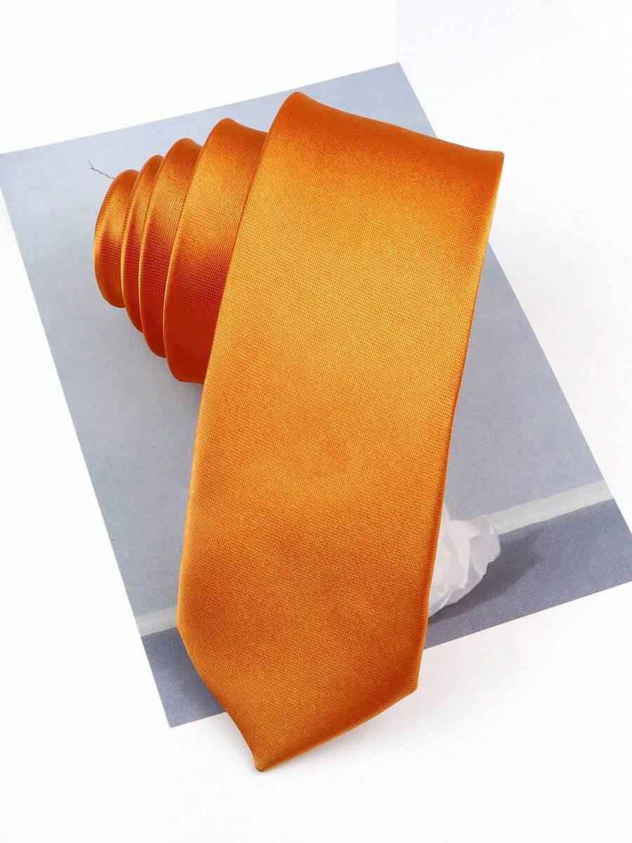 ZONFAZ 1 Cà vạt trơn bóng, mỏng 2" cho nam, thích hợp cho đám cưới, lễ Giáng sinh, lễ Tạ ơn, tiệc tùng và mặc hàng ngày. Cà vạt nam - trái cam - Xem 1