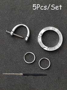 5pcs/Set Loop D-Rings Screw In Shackle Diamond Spring Ring Split Ring Metal Car Keychain Diy Parts Accessories,Bling Bling Rhinestones Car Keychain, Carabiner, Keychain, Key Ring, Charm Chain - Multicolor - View 3