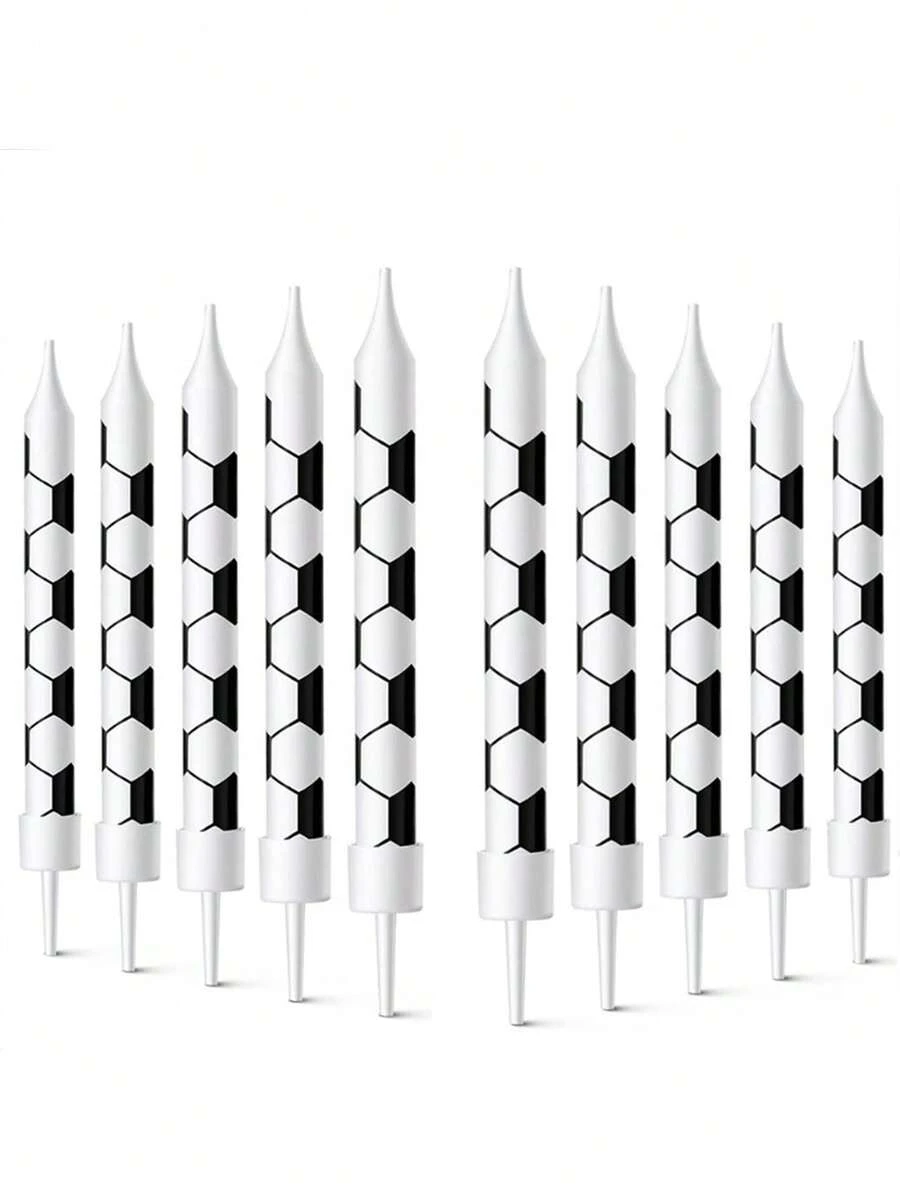 6pcs Black & White Soccer/Football Pattern Birthday Party Cake Decorative Candles - Multicolor - View 1
