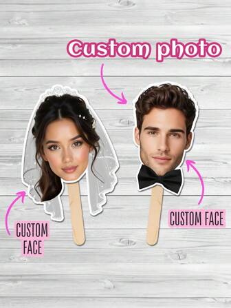 1 stuk gepersonaliseerd fotobord met gezicht, gepersonaliseerd gezicht van bruid en bruidegom, hoofd op het stokje, knipsels van gezichtspapier, grote foto op het stokje, interessante feestaccessoires geschikt voor bruiloften, verjaardagen en activiteiten, zeer geschikt voor alleenstaande meisjes, diploma-uitreikingen en fanfeesten, alleenstaanden versieren het gezicht van de bruidegom, cadeaus voor haar, gezichtsversieringen, feestversieringen voor bruidscadeaus