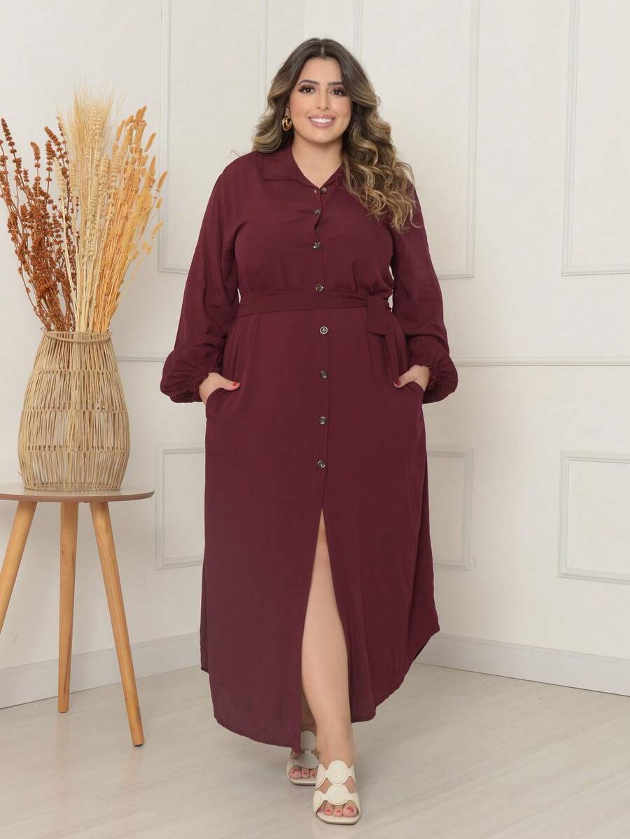 Long Chamise Dress With Buttons Plus Size