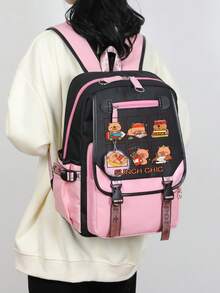 Cute Cartoon Capybara Backpack, Large Capacity Student Backpack, Laptop Bag - Pink - View 4
