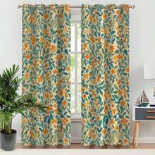2 piezas, cálido y elegante, patrón floral naranja beige, proceso de impresión digital 3D, tela cortina universal para sala de estar, dormitorio, balcón, estudio
