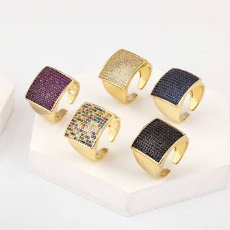 1 st Färgglad Zirconia 18K guldpläterad kopparlegering Enkelt brett ansikte Söt ring, lyxsmycken för kvinnor, lämplig för fest, datum, semester, present