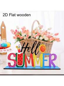 5pcs/1pc Hello Summer Watermelon Theme Desktop Decorations Signs And Plaques, Summer Wooden Signs, Home Office Decorations, Holiday Party Decorations, Craft Decorations, Summer Decorations, Holiday Gifts
