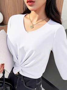 Camiseta de manga larga para mujer | Ropa informal para uso diario, cómoda y transpirable, adecuada para el verano. - Blanco - Ver 1