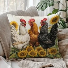 1pc Farmhouse Style Chicken & Sunflower Decorative Throw Pillow Cover, Soft Peach Skin Velvet Fabric, 45*45CM Cushion Cover, Suitable For Room, Sofa, Living Room, Party Decor, Gift - Multicolor - View 5