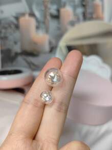 1 par de dulces aretes de botón de bola de vidrio con Burbujas de Jabón de Verano para mujer uso diario