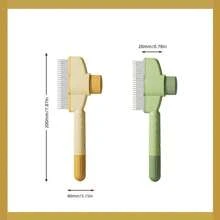 1pc Self-Cleaning Cat Brush - Stainless Steel Dual Length Flea Comb & Deshedding Tool With One-Click Release Button, Rust-Resistant Light Beige, Removes Loose Hair & Prevents Shedding, Ergonomic Handle Design, Medical-Grade Stainless Steel Material