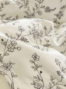 4pcs Floral Duvet Cover Set (1 Duvet Cover + 1 Flat Sheet + 2 Pillow Shams), Fresh Ditsy Floral, Gray Leaves, Solid Color Sheet, Comfortable Touch, Breathable 100% Polyester Fabric, Suitable For All Seasons, Machine Washable