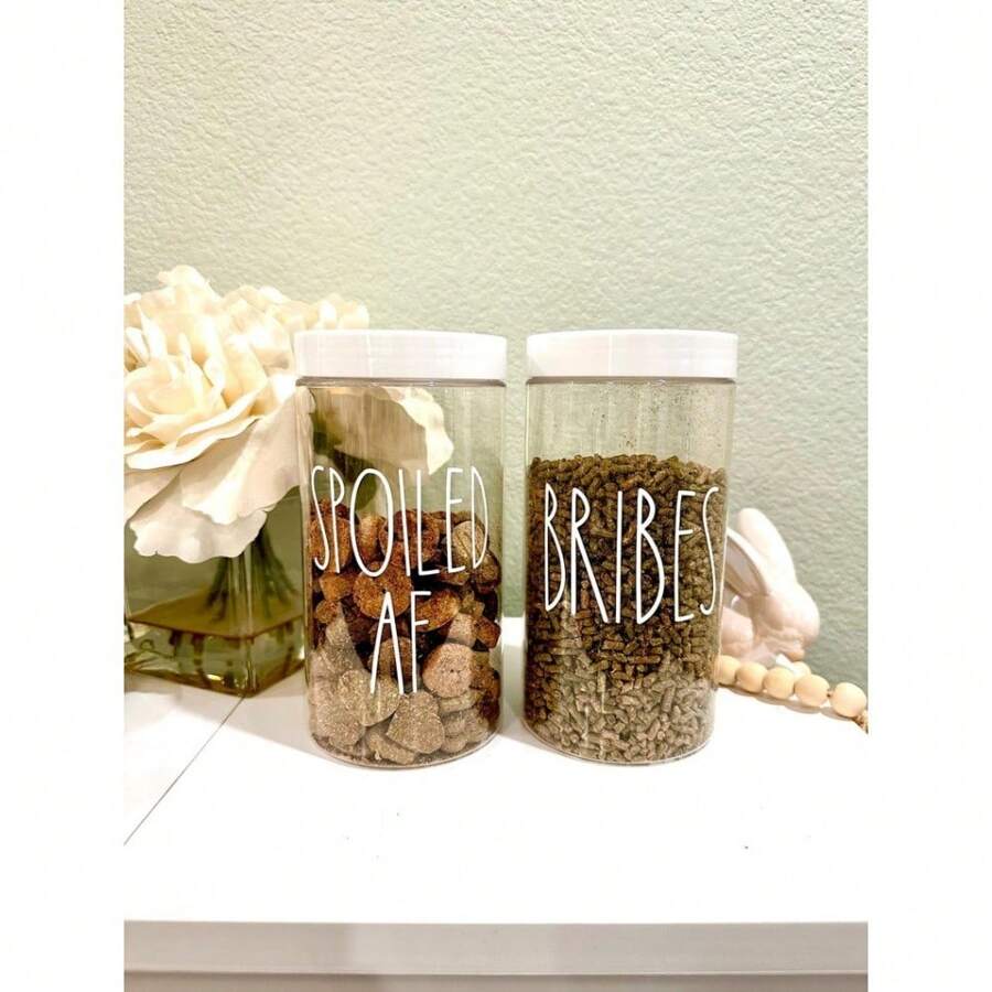 Large White Lid Plastic Treat/Food Container Jar/32oz Clear Storage/Custom Design Screw-On Lid For Small Pets/Bunny/Rabbit Personalized