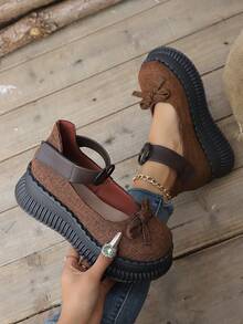 Zapatos tipo Mary Jane con suela gruesa y diseño de vanguardia, zapatos planos de plataforma con correa, clásico retro para primavera y verano 2025 para mujeres - Marrón - Ver 5