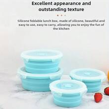1 Piece / 3 Pieces Set / 4 Pieces Set Round Foldable Silicone Lunch Box / Storage Box With PP Cover, Blue Portable Round Bento Box, Round Kitchen Storage Box / Storage Box, Portable Food Storage Container, Refrigerator Storage Container, Dishwasher Washable, Microwave-Safe, Stackable Design For Easy Storage And Carrying, Suitable For Salads, Camping, Travel, Family, School, Etc.