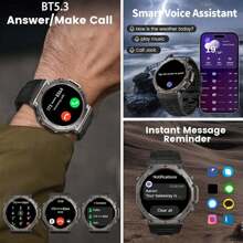 Military Rugged GPS Smartwatch For Men‌, 1.43" AMOLED Display‌, 50M Waterproof‌, 500mAh Battery, BT5.3 Calls, Altitude, Atmospheric Pressure, Compass‌, 170+Sports Tracking, Fitness Tracker For Outdoor, Climbing, Camping, Running, Gym, Compatible With Android & IOS
