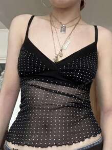 Y2K Women's Summer Sexy Cute Backless Sheer Mesh V-Neck Camisole Tank Tops