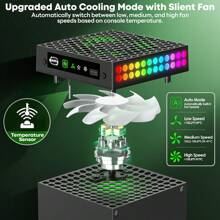 Multifunktions Kühlventilator mit Kühlkörper, Staubabdeckung, Display, RGB-Beleuchtung, Temperaturregelung für Zubehör der Series X Konsole - Inklusive Kopfhörerständer
