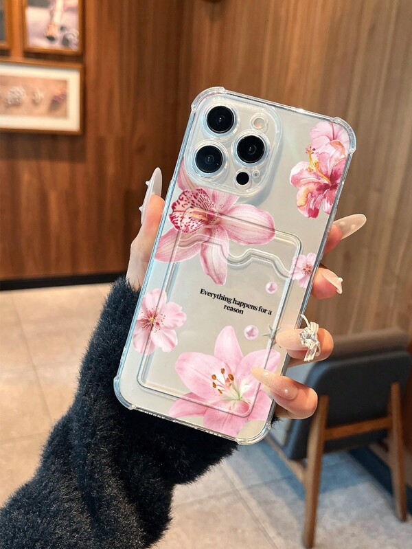 Kwiatowy nadruk perforowany uchwyt na karty etui na telefon odporne na wstrząsy etui ochronne do Apple IPhone 16 Pro Max/11/12/13/14 Plus/15 Pro, telefony Samsung
