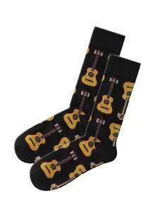1 Pair Guitar Printed Mid-Calf Socks, All Season - Multicolor - View 4
