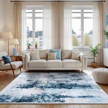 Abstract Area Rug For Living Room, Non-Slip Backing Washable Rug Low Pile Area Rug Carpet For Bedroom Dining Room - 藍色 - 查看 2