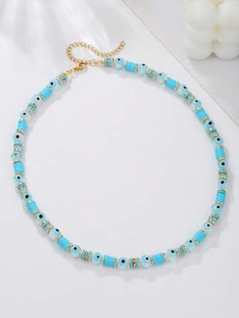 1 pezzo Collana girocollo con ciondolo occhio colorato in stile boho, stile a più strati, adatta per uso quotidiano o regalo