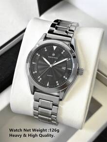 PABLO RAEZ 1pc Stainless Steel Men's Watch Black Suit Gentleman Wristwatch Top Brand New Luxury 50M Water Resistant Silver Color Jewelry Non Tarnish Simple Calendar Clock Men's Solid Bracelet Steel Chain Quartz Watch Fashion Diamond Scale High Level Business Wristwatch For Daliy Use Luminous Hand Gift For Father Or Male Friends Birthday Graduation Wedding Presents