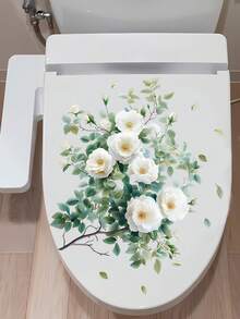 1 pieza Calcomanía para tapa de inodoro con diseño de flor y hoja verde, calcomanía floral modernista para inodoro - PVC impermeable, adhesivo para decoración de baño, decoración de pared, decoración del hogar, decoración de dormitorio (30cm x 45cm) para arte de pared del baño, decoración del hogar, decoración de la sala de estar, artículos de decoración de primavera para refrescar su hogar, para el Día de la Madre y los adhesivos decorativos del baño, regalos conmemorativos de graduación y cumpleaños