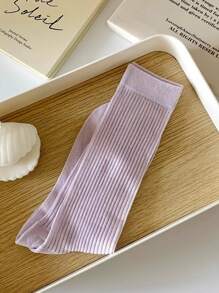 1 Pair Women's New Style Pile Pile Thin Breathable Mid-Calf Socks With Lace Trim, Ballet-Inspired, Korean , Spring, Solid Colors