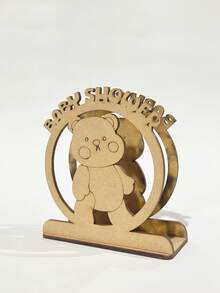 Servilletero Baby Shower con osito en Madera MDF – Decoración Tierna para Fiestas de Bebé y Mesas Temáticas Gender Reveal Shower - Café integral - Ver 4