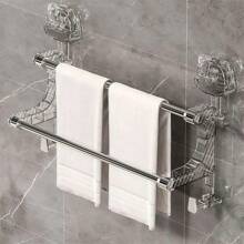 1 pieza Barra doble para toallas de baño de 40cm montada en la pared de acero inoxidable con ventosa, estantes ajustables para toallas para el hogar y el baño