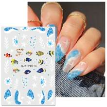 6 Pieces Of Summer Ocean Waves, Starfish, Jellyfish, Flower And Grass Nail Stickers, Disposable Self-Adhesive Nail Stickers, Female DIY Art Decoration Accessories