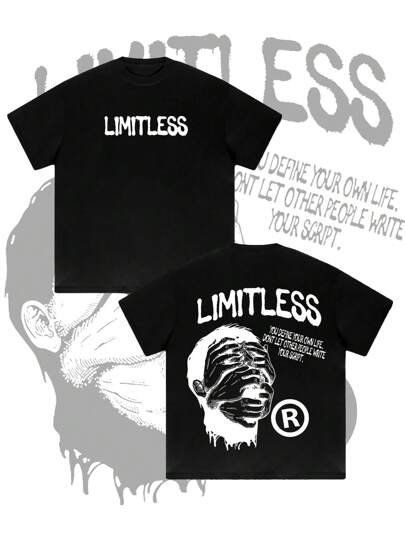 1 pieza Camiseta de manga corta con hombros caídos y corte holgado para hombres, estilo casual urbano, ajuste exagerado, estampado gráfico oscuro, patrón de arte de línea de boceto, Y2K, regalo, para pareja a juego unisex