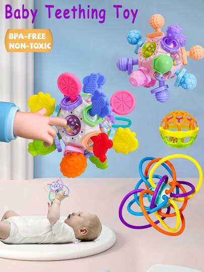 Zabawki sensoryczne Montessori dla niemowląt, basen z piłeczkami Manhattan Toy, gryzaki dla dzieci w wieku 0, 3, 6, 9, 12 i 18 miesięcy, zabawki edukacyjne dla noworodków, prezenty dla chłopców i dziewczynek w wieku 1-2 lat