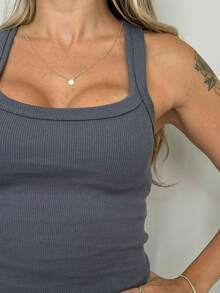 Kit Of 3 Women's Ribbed Cotton And Elastane Tank Tops - XÁM - CARAMEL - XANH ĐẬM - Xem 9