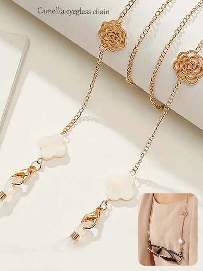1pc Fashion Camellia Flower Eyeglasses Chain, Minimalist Versatile Flower Eyeglass Lanyard, Sunglasses/Prescription Glasses Anti-Drop Chain