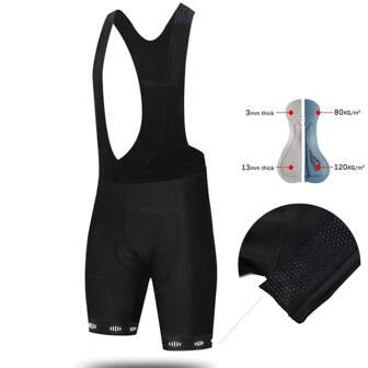 RAUDAX High-Quality Competition Cycling Bib Shorts, Made Of Elastic Polyester And Spandex Blend, Pure Black With Reflective And Non-Slip Leg Bands, Suitable For Mountain Biking In Summer