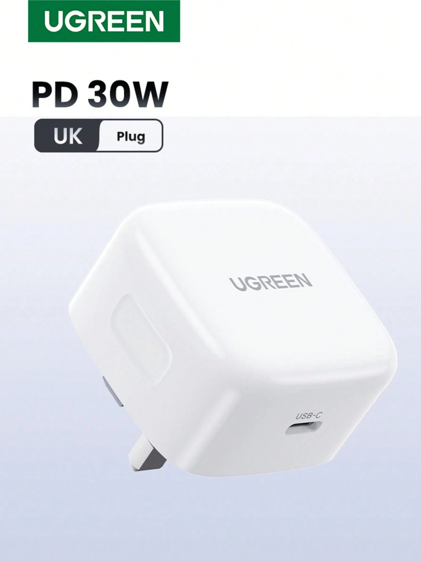 UGREEN Ugreen PD 30W USB C Charger PD Fast Charger Type-C Power Adapter متوافق مع iPhone 16 15 Pro Max ، متوافق مع Samsung Galaxy S25 S24 Ultra ، iPad mini/pro | مقاس: المكونات المملكة المتحدة