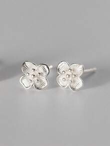 2pcs 925 Sterling Silver 4-Petal Flower Stud Earrings, Delicate Minimalist Sakura Earrings, Suitable For Women Daily Wear - Flower Earrings - View 9