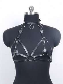 Gothic Handmade PU Leather Harness Belts Fashion Faux Leather Cage Vest Chest Sculpting Body Strap Waist Belt Cincher Harajuku - Black - View 3