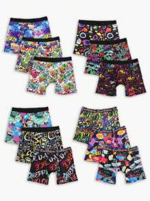 10 Random Pcs Of Men's Multi-Element Long Boxer Briefs, With A Variety Of Game Consoles, Graffiti And Snack Food Prints To Choose From, Fashionable And Colorful Sets,  Comfortable, Not Easy To Deform, A Unique Gift For Him