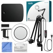 2-In-1 8X Magnifying Glass With Lamp, LED Magnifying Lamp With 3 Colour Modes, 10 Brightness Levels, Dimmable, Magnifying Light With Large Base/Clamp, Magnifying Glass Table Lamp For Hobby Crafts Reading Sewing Carving - Black - View 3