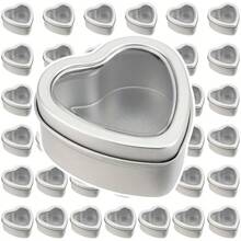 42 Peças/6 Conjuntos Latas de Vela com Formato de Coração - Com Tampas de Janela Transparentes, Latas de Doces de Folha de Flandres Vazias, Recipientes de Armazenamento de Caixas de Lembranças de Festa, Fabricação de Velas, DIY, Artesanato