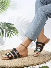 Sandalias de estilo bohemio de piel de poliuretano bordadas para playa, hogar y oficina