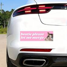 1PC 7" Funny Bestie Please Let Me Merge Bumper Sticker, Sad Cat Meme Vinyl Decal, Cute Gen Z Car Sticker, Pink Aesthetic Car Accessory, New Driver Funny Gift, Kawaii Aesthetic Bumper Sticker For Car, SUV, Laptop & Water Bottle - Multicolor - View 4