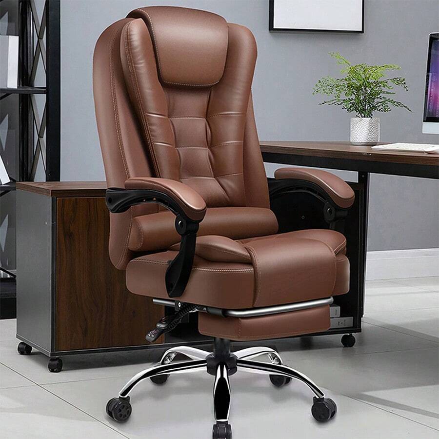 Office Chair, Desk Chair, Computer Chair, Interlocking Armrests, Executive Chair, High Back, Office Chair, 360 Degree Rotation, Height Adjustment Function, Ergonomic Chair, Retractable Footrest, Leather Chair, Thick Seat, Reclining Chair, Chair (Brown, Bohemian)