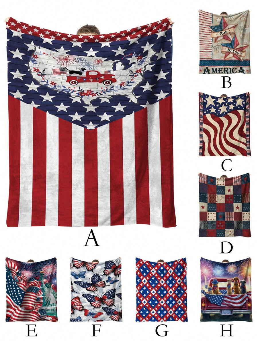 1 pieza Manta de peluche con estampado del Día de la Independencia, regalo del Día de la Independencia, manta suave y cómoda para la siesta, el aire acondicionado, regalo del Día de la Madre, picnic, camping, viaje, coche, decoración del hogar, regalo festivo