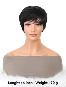 Pixie Cut Wig With Bangs Natural Short Black Synthetic Pixie Layered Hairstyles Wigs For Women