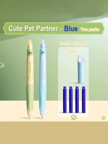2 Pcs Of Heat-Sensitive Erasable Fountain Pens, Special For Students, Replaceable Ink Sacs, Cute Calligraphy Nib Writing Pen, Crystal Blue Black Stationery Teacher's Day Gifts Back To School